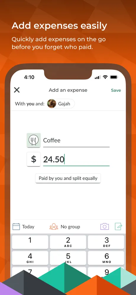 Splitwise App Store screenshot showing how to add an expense